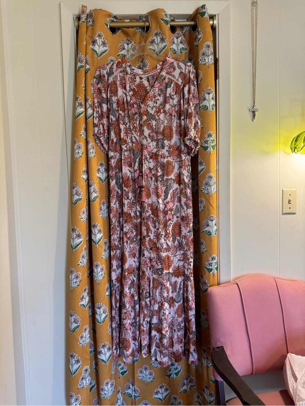 Floral Pink and Rust Maxi Dress - Women's Casual Boho Style